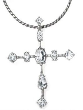 ⛪️RARE BRIGHTON VTG ‘ONE LOVE’ Silver Swarovski Crystal Cross Necklace MSRP $58